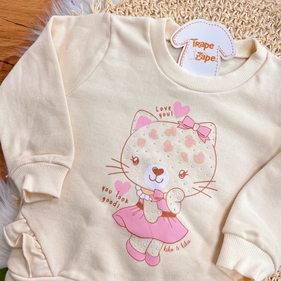  Conj. Casaco de Moletom Oncinha You Look Good e Calça Legging - Areia 